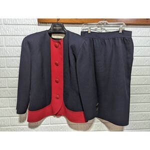 Carolyne Roehm Women's Red & Blue Wool Skirt Suit Size 10